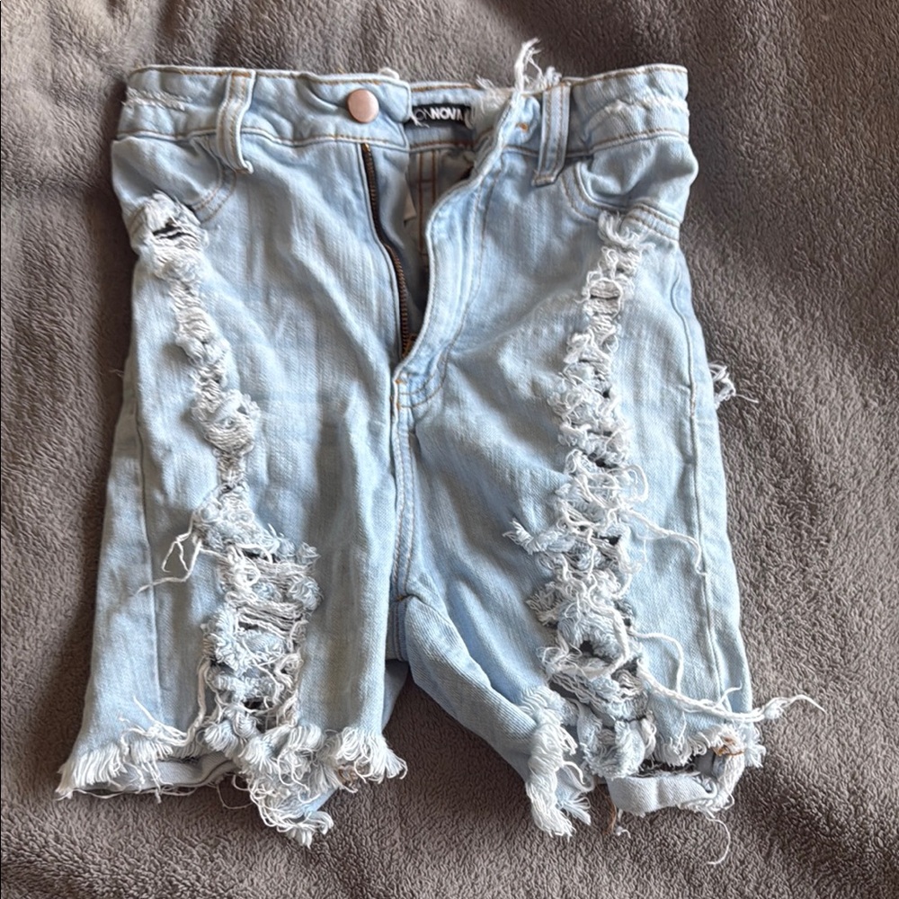 Distressed Light Blue Denim Shorts
